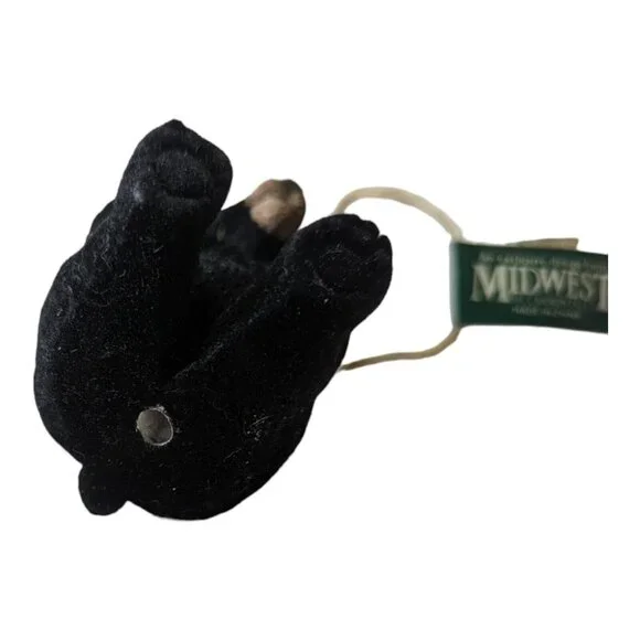 Midwest of Cannon Falls Flocked Sitting Black Bear Christmas Holiday Ornament - Picture 2 of 5